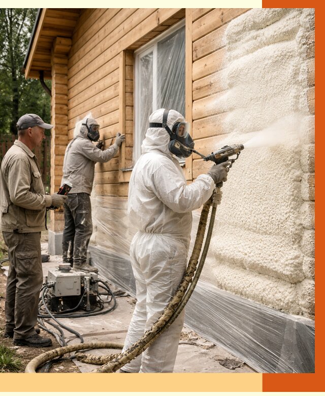 Утепление дома из бруса ППУ в Одинцово от 3987 руб/м2 под ключ | ТепломастерДнц