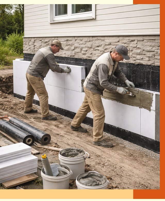 Утепление фундамента снаружи в Одинцово от 4350 руб. за м² | ТепломастерДнц